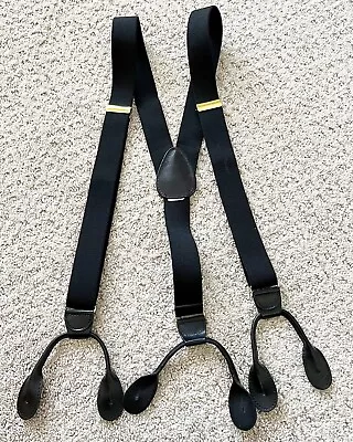 Mens Vintage Suspenders Black Leather End Button Braces Wedding Prom Formal • $40