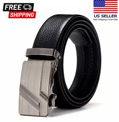 Mens Leather Ratchet Buckle Belt For Men Adjustable Automatic Belts (Sale) • $9.11