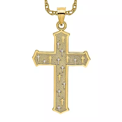 14K Yellow Gold Arrow Tip Holy Cross Necklace Religious Pendant Jesus Christ ... • $212