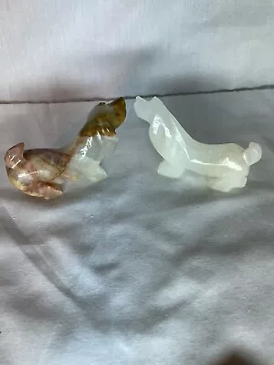 Lot Of 2 Hand Carved Onyx/Alabaster Dachshund Dogs Spirit Healing Energy Chakra • $12.32