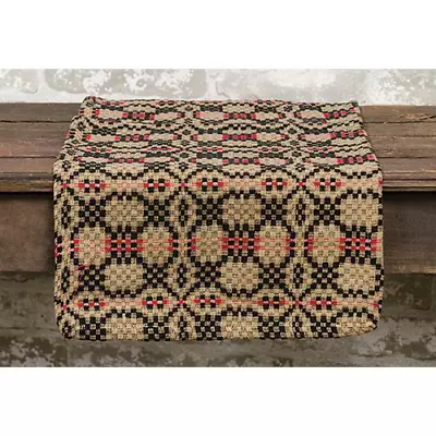$14.95 • Buy New Primitive Colonial Coverlet  RED BLACK LOVERS KNOT Woven Table Runner 56 