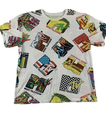 MTV Shirt Adult Large Crazy Graphics White Tee Mens  • $14.99