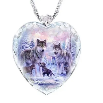 £2.99 • Buy 925 Silver Women Animal Wolf Heart Necklace Natural Crystal Pendant Jewelry Gift