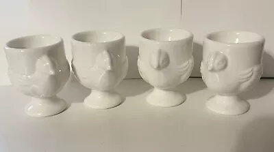 Vintage Set Of  4 White Ceramic Egg Cups With Chicken Easter Cute • $15