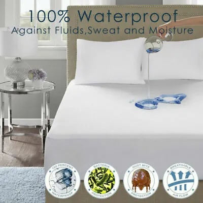 Premium Quality Waterproof Mattress Protector 40CM Fitted Sheet Terry Towel Bed • £7