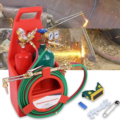 Portable Welding Cutting Torch Kit W/Oxygen Acetylene Tanks Regulators & Hoses • $275.99