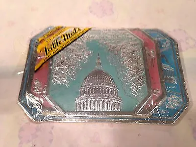 Vintage Souvenir  Washington DC PINK Cherry Blossoms 3 Reversible Table Mats NIP • $24.99