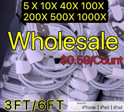 Wholesale Bulk Lot USB Cable 3Ft 6Ft For Apple IPhone 14/13/12/11/8 Charger Cord • $129.96