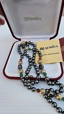 MAJORICA Faux Black Tahitian Pearl & Jade  Necklace 15 . In Box Free Shipping  • $125