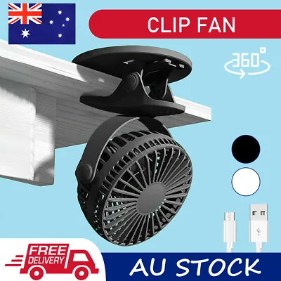 $11.95 • Buy Portable 360° Mini Fan Travel USB Rechargeable Clip On Desk Pram Car Cooling Fan