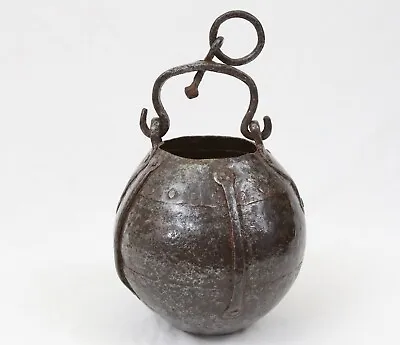 Early Antique Hand Forged Iron Riveted Cauldron Hanging Hearth Pot Medieval • $249.99