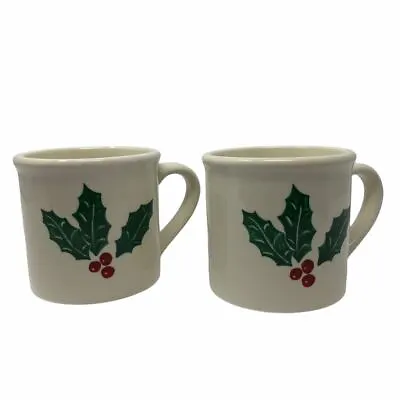 Eddie Bauer Coffee Mugs Exclusive Christmas Holly Design  Set Of 2 Holiday Large • $24.54