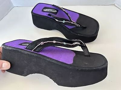 Vintage 90s Y2K Lower East Side Beaded Thong Flip Flop Chunky Platform Sandals • $58.65