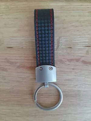 Carbon Style Black Leather Strap Key Chain W/ Sports Red Stitching • $8.49