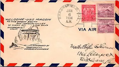 USS Macon To The Great South San Joaquin Valley 1934 - Bakersfield Ca - F49046 • $14.99