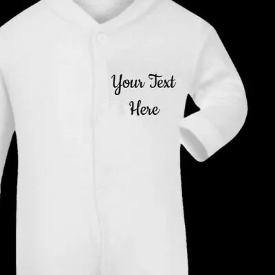 Personalised Unisex Full White Baby Sleepsuit Grow Add Text Babyshower Any Name • £8.99