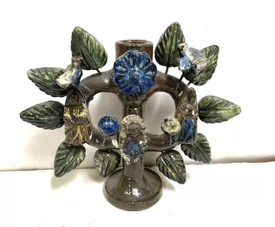 Vintage Mexican Pottery Tree Of Life Candleholder • $35