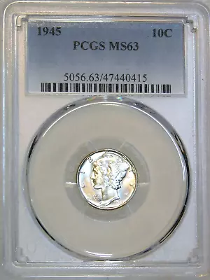 1945 P Mercury Dime PCGS MS63 White Frosty Luster PQ Beauty Just Graded #C983C • $25.99