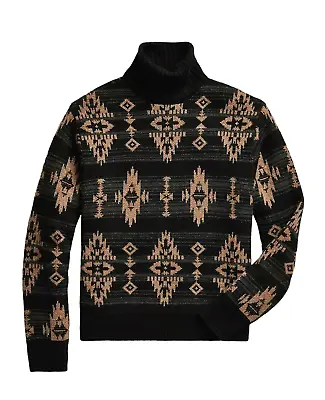 Ralph Lauren RRL Wool Linen Jacquard Southwestern Blanket Turtleneck Sweater New • $494.10
