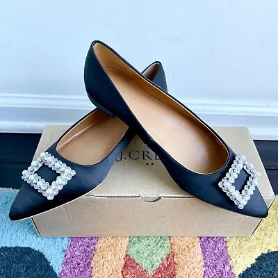 J.Crew Factory Women Size 6.5 Crystal Buckle Marina Black Pointy-Toe Flats  • $35