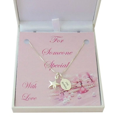 £19.99 • Buy Sterling Silver Star Necklace With Personalised Engraving In Special Gift Box