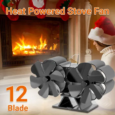 Double Head Stove Fan Fireplace Wood Log Burner 12 Blades Heat Powered Eco Fan • £33.99