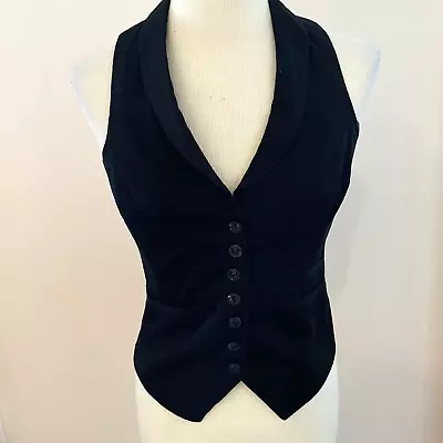 H&M Women's Vintage Y2K Britney Black Vest Size US 4 Black Button Up Stretch • $19.88