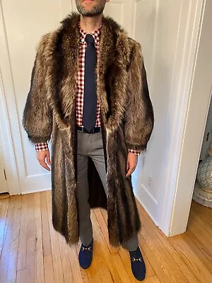Genuine 47  Long Mens Silver Raccoon Fur Jacket Size 36R X-Small Top Coat Notch • $374.99