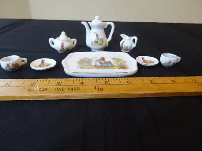 Miniature Peter Rabbit Tea Set Porcelain Mini Doll House Size 8 Pieces + 2 Lids  • $24.99