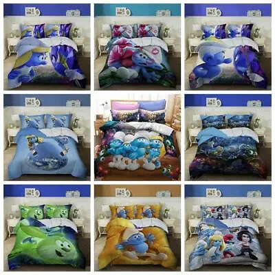 £51.61 • Buy Cartoons Bedding Set The Smurfs Quilt Duvet Cover Pillowcase Single Double Size