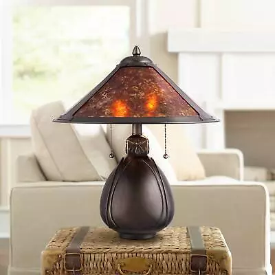 Tiffany Style Table Lamp Bronze Pottery Mica Natural For Living Room Bedroom • $139.99