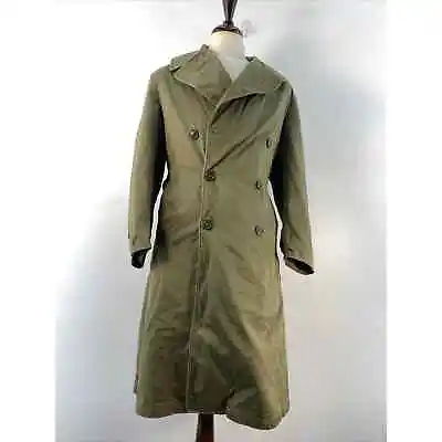 VTG 21676 US Military Army Green Insulated Belted Wool Lined Trench Coat Men S R • $59.96