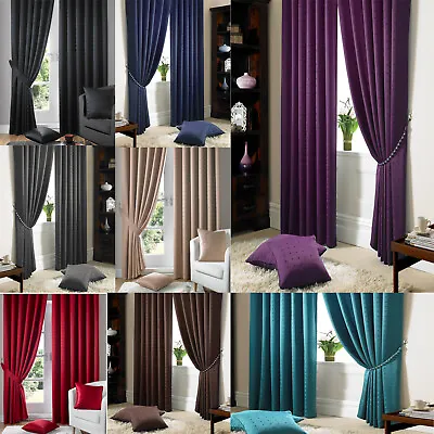Madison Dobby Jacquard Pattern Lined Readymade Pencil Pleat Taped Top Curtains • £15.35