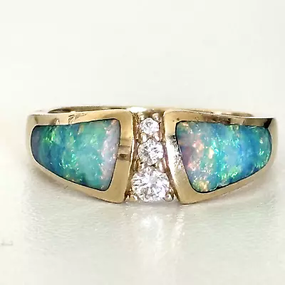 Kabana 14K Yellow Gold Opal Inlay & Diamond Ladies Band Ring Size 6.5 • $799