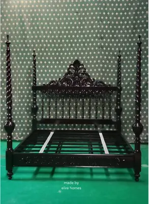 Super King Twisted Column BLACK Hancrafted Four Poster Mahogany Pin  Gothic Bed • $3157.38