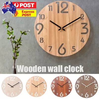 12  30CM Modern Wood Large Number Quartz Silent Wall Clock Art Round Home Decor • $26.99