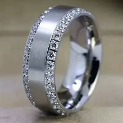 Lab Created Diamond Men's Wedding Band Ring 14K White Gold Plated 2Ct Round Cut • $269.99