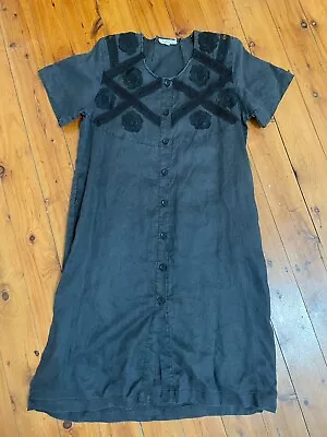 Vintage Linen Black Dress Boho 12/14 • $15