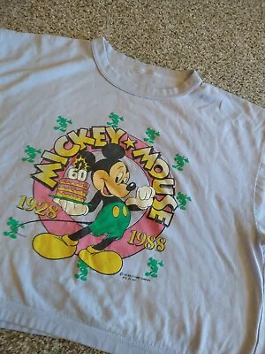 1988 Disney Mickey Mouse Crop Top T-Shirt Womens M 60th Anniversary *small Hole* • $9.99