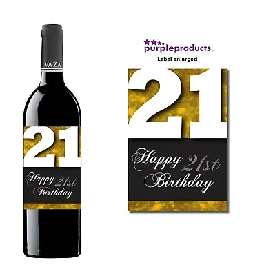 Gold Happy 21st Birthday Glossy Wine & Champagne Bottle Gift Present Label  • £2.90