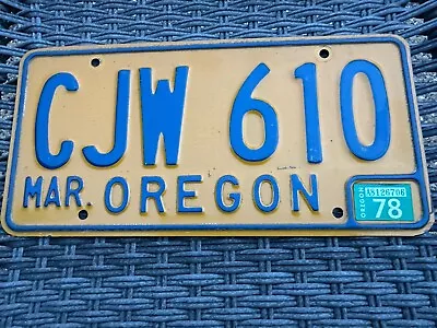 1978  OREGON   License Plate   ***   1975 BASE WITH  '78 ORE STICKER  ** MAR • $16.85