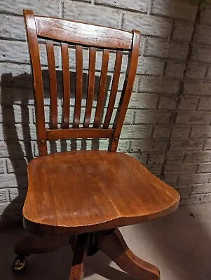  Crocker 1921 Antique  Oak Wood Bankers Lawyers Desk Chair Swivel Metal Adjusta  • $325
