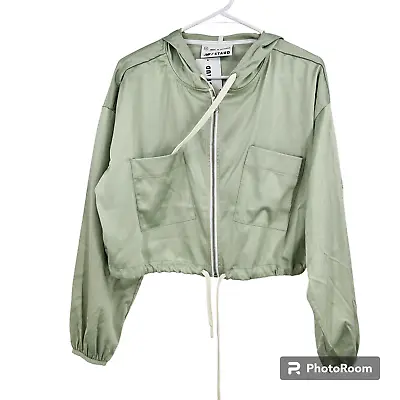 New Balance X Staud Jacket Green Zip Up Hooded Cropped Patch Pockets NWT Size S • $59.99