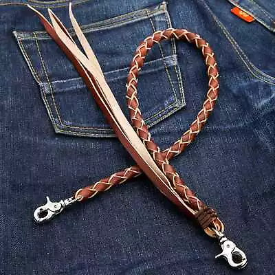 Light Brown Braided Genuine Cowhide Leather Wallet Chain Biker Men's • $28