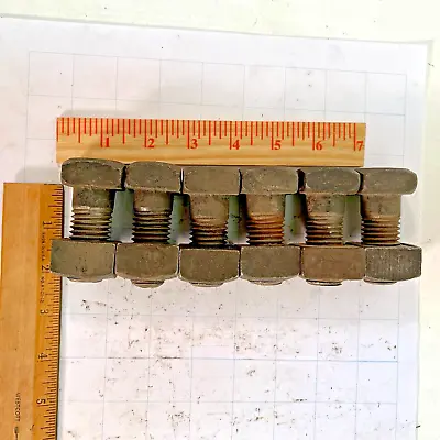 6 Vtg Nos Square Head Machine Bolt & Square Nut 7/8  Dia X 2  Length Antique • $18.97