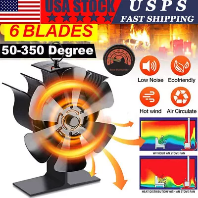 6 Blade Stove Fireplace Fan - Eco Heat Powered For Wood/Log Burner + Thermometer • $27.99