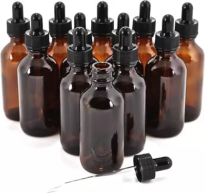 Vivaplex 12 Amber 2 Oz Glass Bottles With Glass Eye Droppers • $15.28