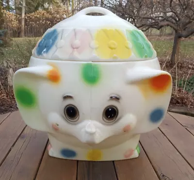 Vintage Circus Elephant Polka Dot Blow Mold Toy Box - Edward Mobley - Large 22  • $119.99