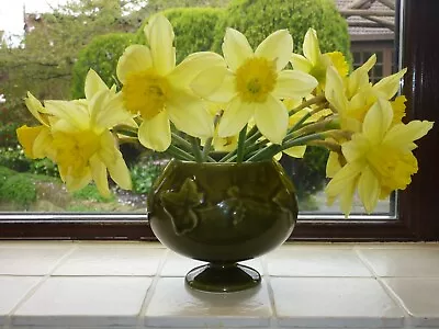 Vintage Glazed Green Pedestal Bowl Vase Dartmouth Pottery Vine Design • £7.50