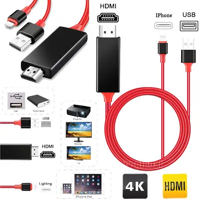 For IPhone 8p 11 12 13 14 Pro Max XR HDMI Mirroring Cable To TV AV HDTV Adapter • $11.99